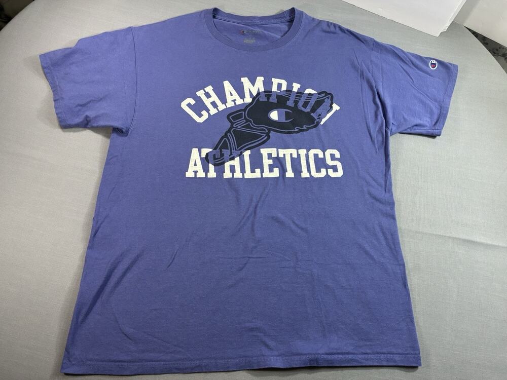 Champion Athletics T Shirt Mens Large Purple Graphic Logo Tee